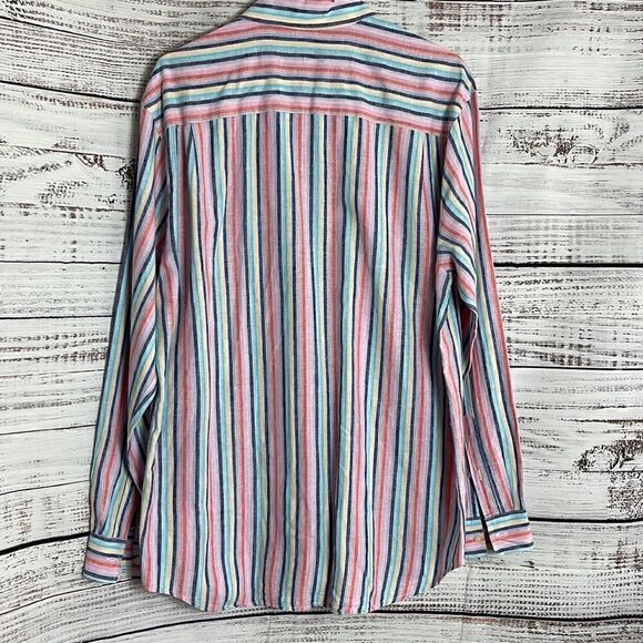 Alan flusser Shirt Mens Size large linen blend striped Button Up long sleeves - Picture 5 of 8